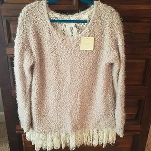 áreve Oversized Eyelash Sweater With Lace Accents